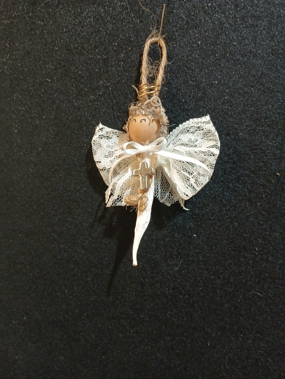 Handmade Okra, White Lace Angel  with Cross.